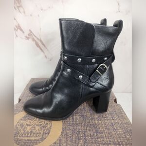 NIB Born 'Emma' Black Leather Studded Heeled Boots